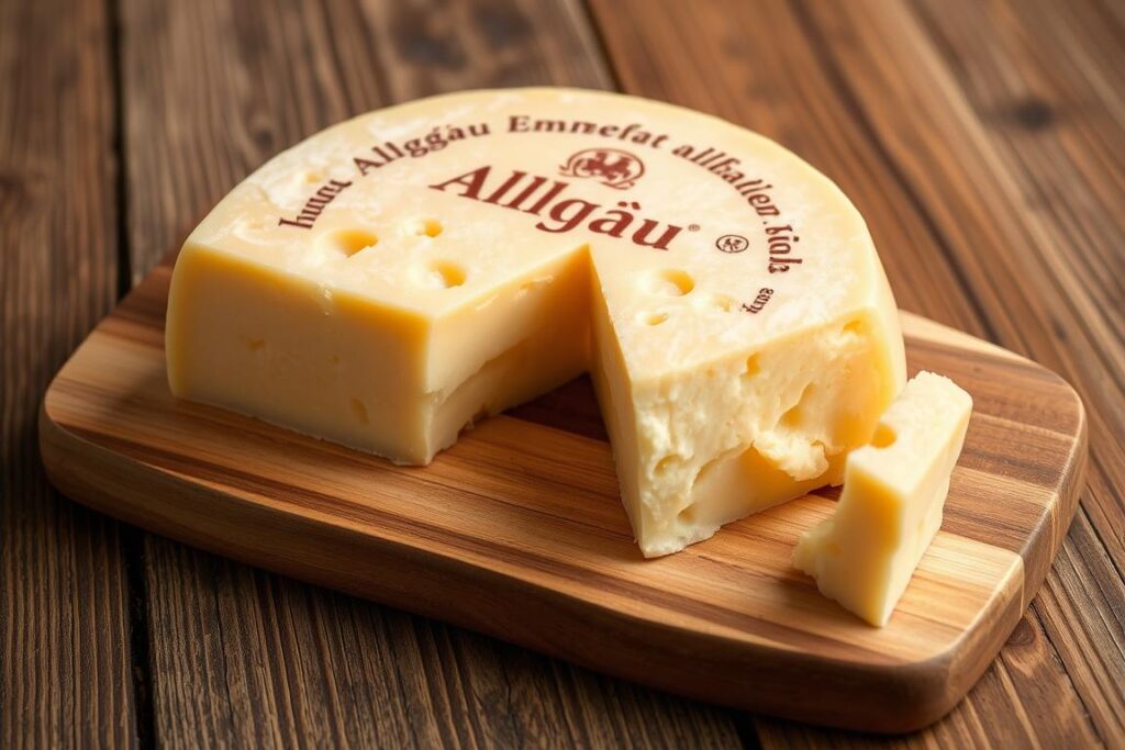 Ein Bild von Allgäuer Emmentaler auf einem Holzbrett