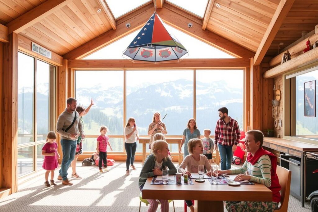 Ein Bild von der Abenteuer Alpe Thalkirchdorf mit Familien und Kindern, die verschiedene Aktivitäten genießen.